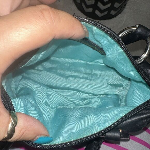 bd Babeed Designer Paris Black Leather Pink Green Rhinestones Hand Bag $395 - Picture 8 of 9